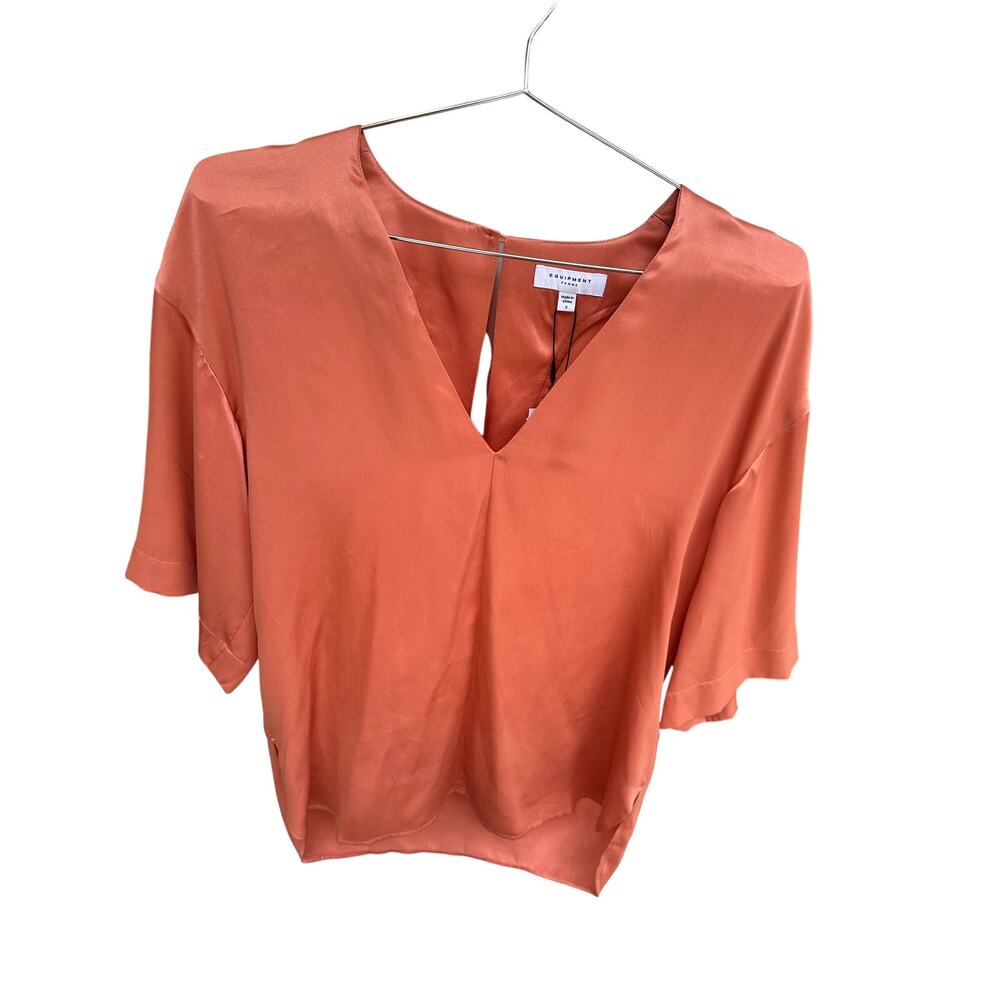 Equipment Femme Burnt Orange Silk V-Neck High-Low Blouse S NWT